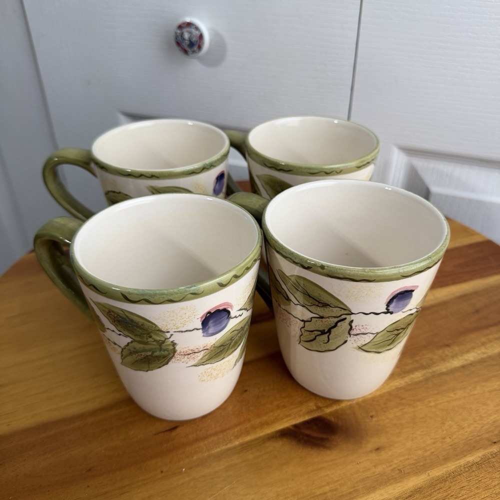 Home Trends Vintage Grapevine Coffee Mugs Set Of 4 Grannycore Fruit Cottage